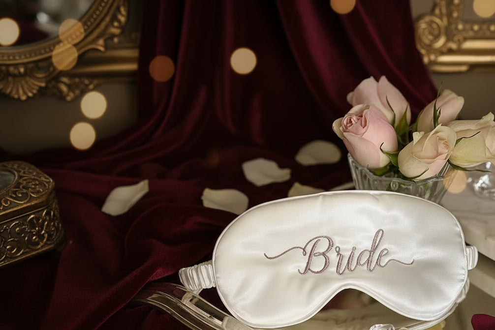 Personalized Sleeping Eye Mask Silk With Embroidered Bride