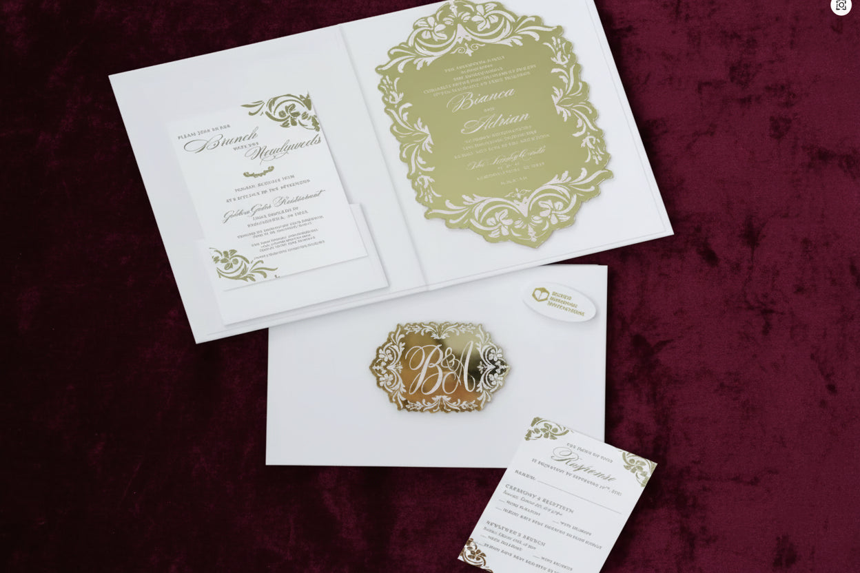 100 pcs Gold wedding invitation with monogram
