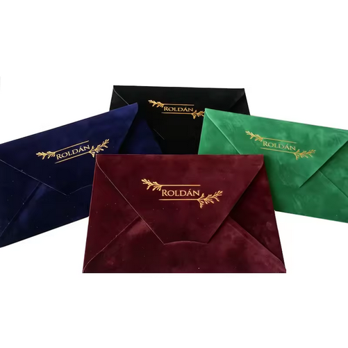 100 pcs Custom Printing Burgundy Invitations Gold Foil Velvet Envelope for Wedding Card