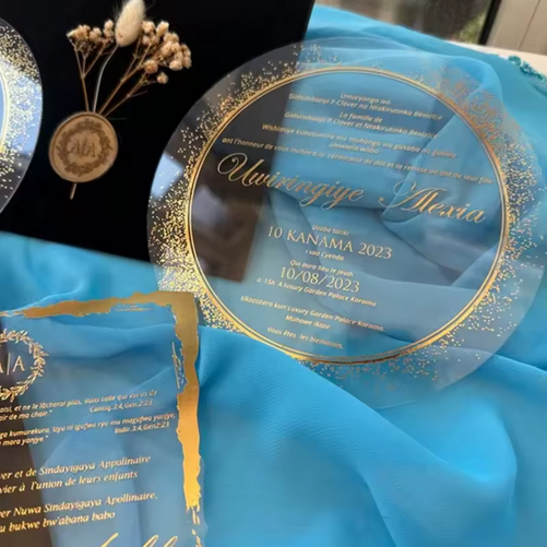 100 Round Luxury Acrylic Wedding Invitation Cards Gold Foil Acrylic Invitations