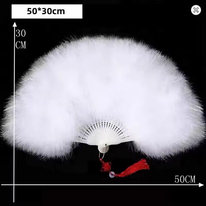 Elegant Folding White Feather Fan Chinese Knot