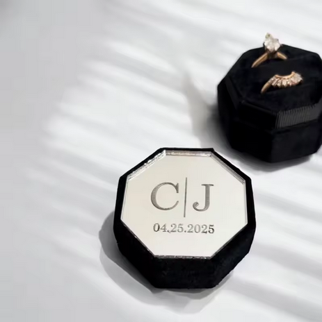 1 pcs Personalised Acrylic Topper Velvet Wedding Ring Box Octogon Ring Boxs Engagement Proposal Idea Double/Triple Slot Ring Holder