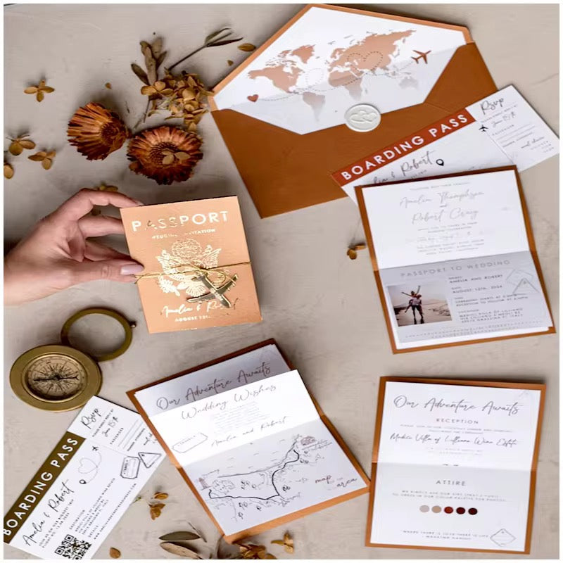 100 pcsCustomised Passport Boarding Pass Wedding Invitation Cards