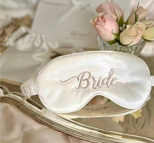Personalized Sleeping Eye Mask Silk With Embroidered Bride