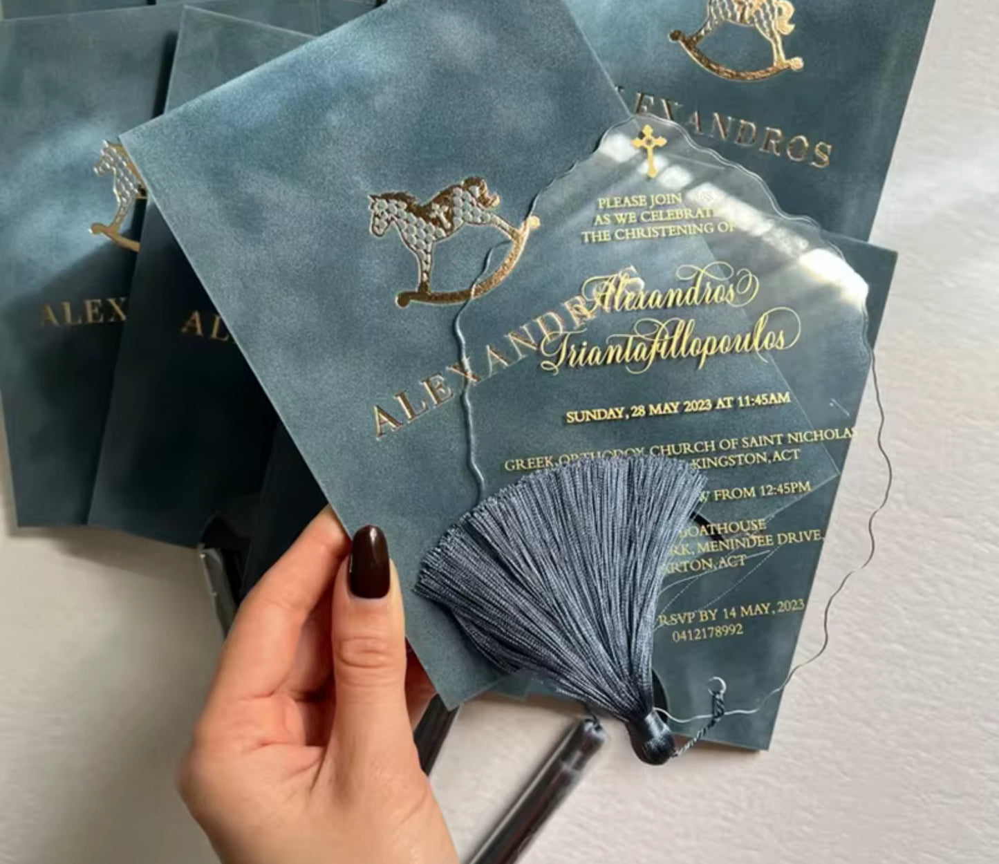 100 pcs customised transparent plexiglass wedding invitations teal colour