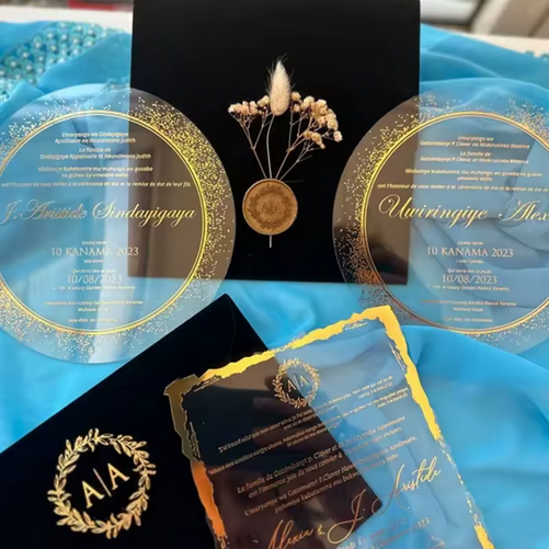 100 Round Luxury Acrylic Wedding Invitation Cards Gold Foil Acrylic Invitations