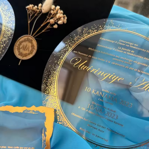 100 Round Luxury Acrylic Wedding Invitation Cards Gold Foil Acrylic Invitations