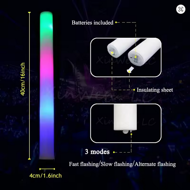 RGB LED Glow Foam Stick Bulk Colorful LED Glow Sticks Cheer Tube Dark Light Birthday Wedding Party Supplies