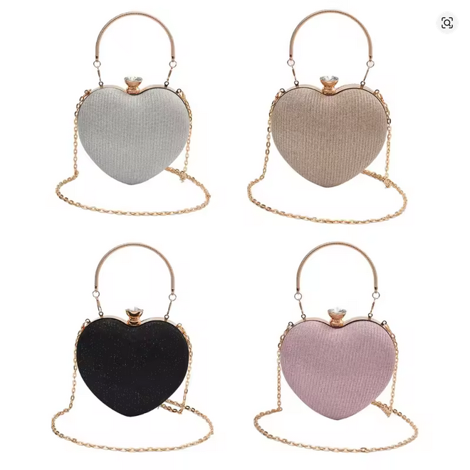 Heart Shaped Glitter Evening Clutch Bag