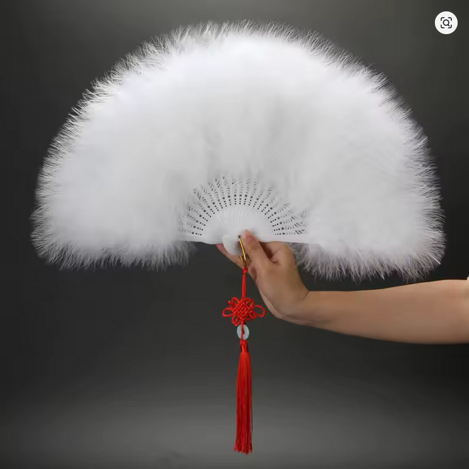 Elegant Folding White Feather Fan Chinese Knot