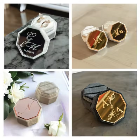 1 pcs Personalised Acrylic Topper Velvet Wedding Ring Box Octogon Ring Boxs Engagement Proposal Idea Double/Triple Slot Ring Holder